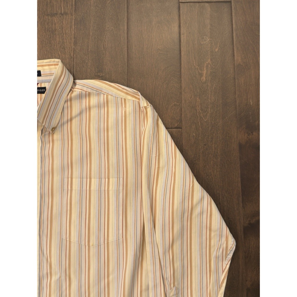 Vtg Tommy Hilfiger Shirt Mens Size XL Beige Striped Button Up 90s Long Sleeve - Picture 4 of 8